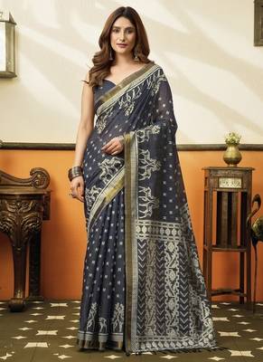 Gray soft cotton jacquard woven with jhallar saree collection 1