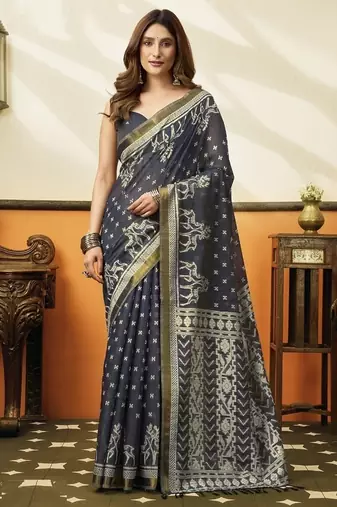 Gray soft cotton jacquard woven with jhallar saree collection