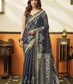 Gray soft cotton jacquard woven with jhallar saree collection