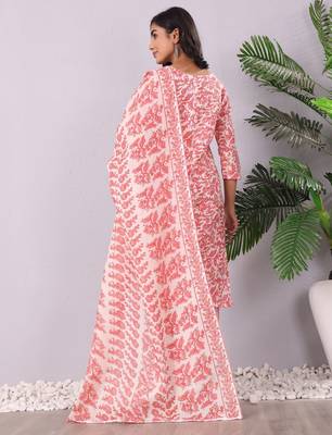 Floral Printed Round Neck Pure Cotton Straight Kurta With Trouser & Dupatta 5