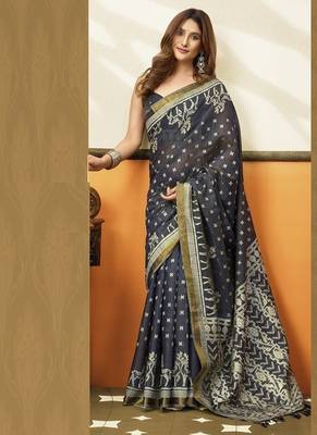 Gray soft cotton jacquard woven with jhallar saree collection 2