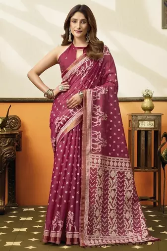 Pink soft cotton jacquard woven with jhallar saree collection