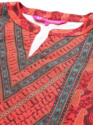 Rust Paisley Printed Mandarin Collar Straight Kurta With Trousers & Dupatta 2