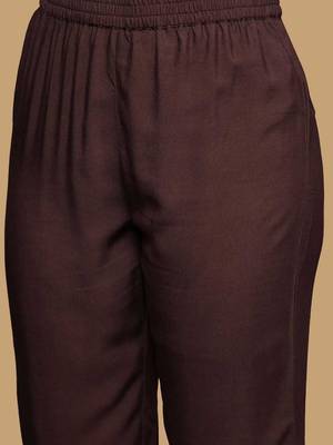 Rust Paisley Printed Mandarin Collar Straight Kurta With Trousers & Dupatta 3