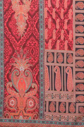 Rust Paisley Printed Mandarin Collar Straight Kurta With Trousers & Dupatta