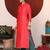 Red Bandhani Printed Mandarin Colar Kurta With Trousers & Dupatta