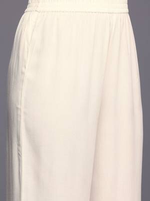 Off White Striped Regular Thread Work Kurta With Trouser With Dupatta 3