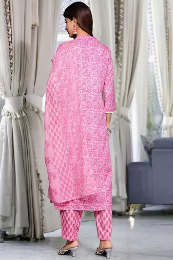 Women Floral Embroidered Regular Thread Work Pure Cotton Kurta with Trousers & With Dupatta