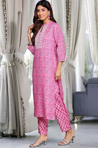 Women Floral Embroidered Regular Thread Work Pure Cotton Kurta with Trousers & With Dupatta