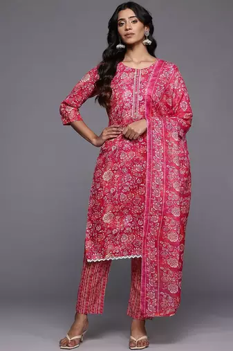 Floral Printed Regular Pure Cotton Kurta with Trousers & Dupatta