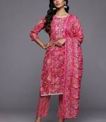 Floral Printed Regular Pure Cotton Kurta with Trousers & Dupatta