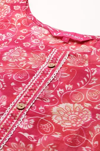 Floral Printed Regular Pure Cotton Kurta with Trousers & Dupatta