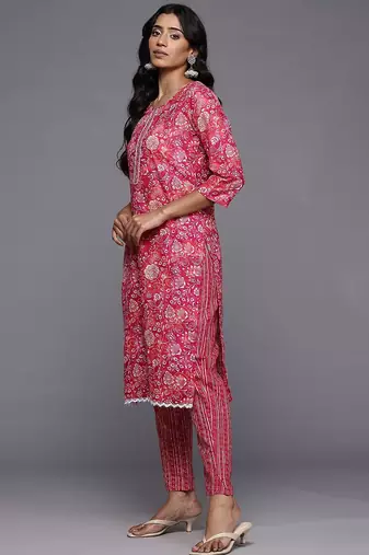 Floral Printed Regular Pure Cotton Kurta with Trousers & Dupatta