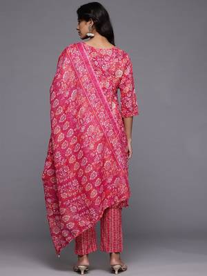 Floral Printed Regular Pure Cotton Kurta with Trousers & Dupatta 6