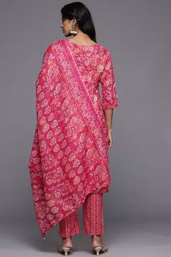 Floral Printed Regular Pure Cotton Kurta with Trousers & Dupatta