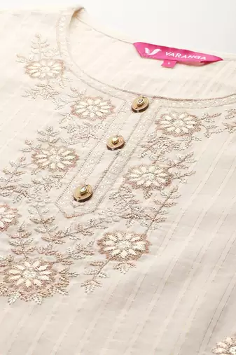 Floral Embroidered Zari Kurta With Palazzos & Dupatta
