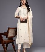 Floral Embroidered Zari Kurta With Palazzos & Dupatta