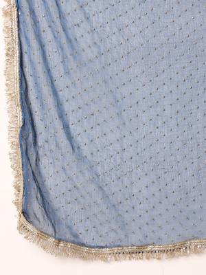 Women Panelled Thread Work Anarkali Republic Day Kurta with Palazzos & Fringed Dupatta 5