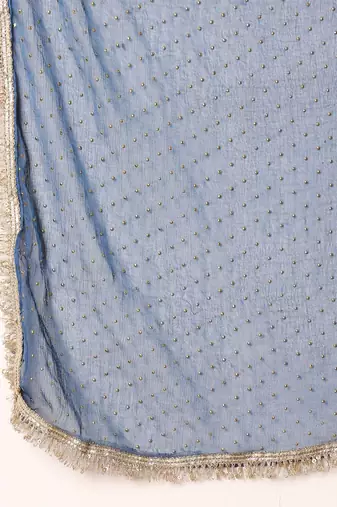 Women Panelled Thread Work Anarkali Republic Day Kurta with Palazzos & Fringed Dupatta