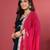 Navy Blue Flared Sleeves Lace Velvet Empire Kurta with Trousers & Dupatta
