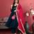 Navy Blue Flared Sleeves Lace Velvet Empire Kurta with Trousers & Dupatta