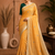 Yellow Embroidery Thread And Beats Work Design Fabric Soft Linen Saree With Unstitched Blouse