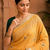 Yellow Embroidery Thread And Beats Work Design Fabric Soft Linen Saree With Unstitched Blouse