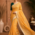 Yellow Embroidery Thread And Beats Work Design Fabric Soft Linen Saree With Unstitched Blouse