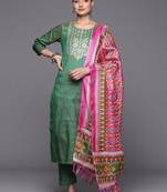 Geometric Woven Design Thread Work Straight Kurta With Trousers & Dupatta
