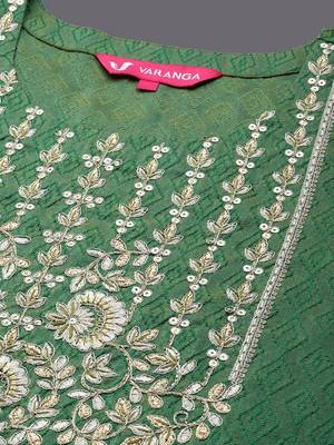 Geometric Woven Design Thread Work Straight Kurta With Trousers & Dupatta 2