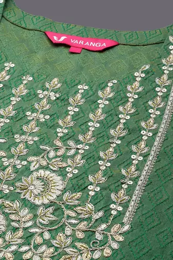 Geometric Woven Design Thread Work Straight Kurta With Trousers & Dupatta