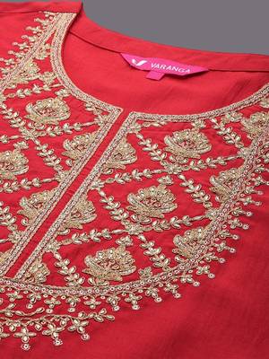 Ethnic Motifs Zari Embroidered Sequinned Yoke Kurta & trouser With Dupatta 2