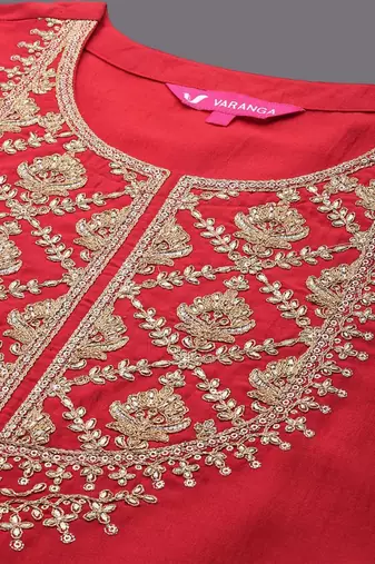 Ethnic Motifs Zari Embroidered Sequinned Yoke Kurta & trouser With Dupatta