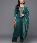 Ethnic Motifs Zari Embroidered Yoke Kurta & Trousers With Dupatta