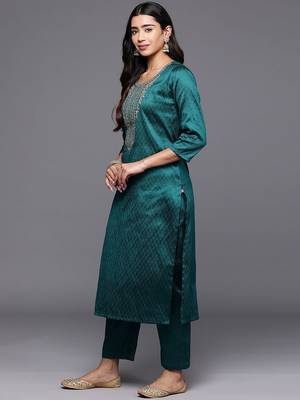 Ethnic Motifs Zari Embroidered Yoke Kurta & Trousers With Dupatta 5