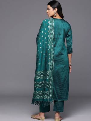 Ethnic Motifs Zari Embroidered Yoke Kurta & Trousers With Dupatta 6