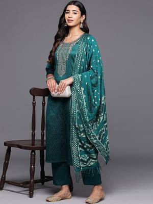 Ethnic Motifs Zari Embroidered Yoke Kurta & Trousers With Dupatta 7