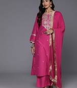 Zari Embroidered Sequinned Kurta & Trousers With Dupatta