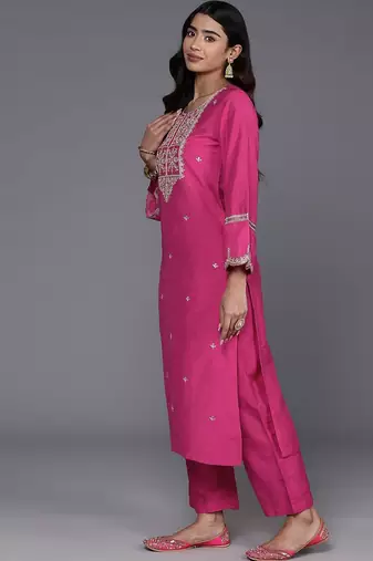 Zari Embroidered Sequinned Kurta & Trousers With Dupatta