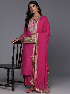 Zari Embroidered Sequinned Kurta & Trousers With Dupatta 7