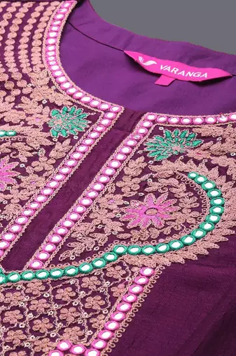 Thread & Zari Embroidered A-Line Kurta & Trousers With Dupatta