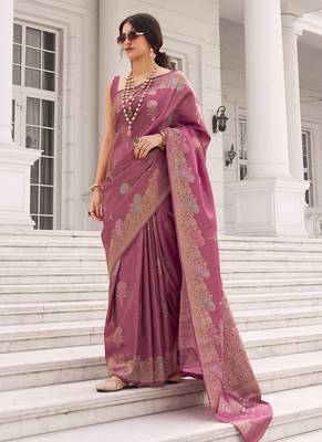 Onion pink koper silk zari weaving designer saree 1