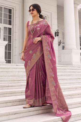 Onion pink koper silk zari weaving designer saree