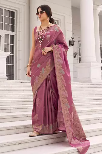 Onion pink koper silk zari weaving designer saree