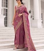 Onion pink koper silk zari weaving designer saree