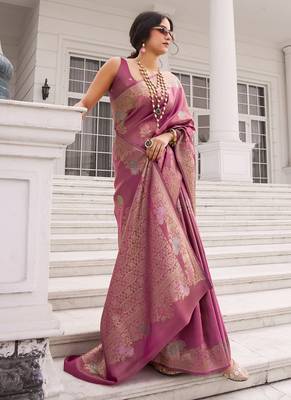 Onion pink koper silk zari weaving designer saree 2