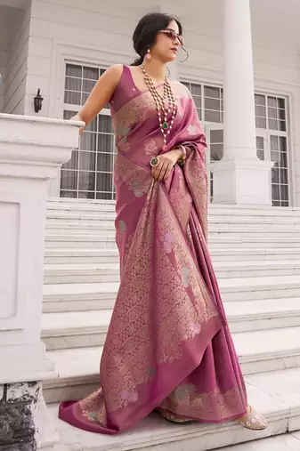 Onion pink koper silk zari weaving designer saree