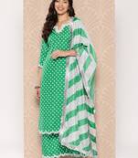 Bandhani Printed Lace Detailed Straight Kurta with Trousers and Dupatta