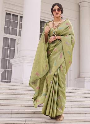 Olive koper silk zari weaving designer saree 1