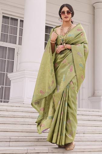 Olive koper silk zari weaving designer saree